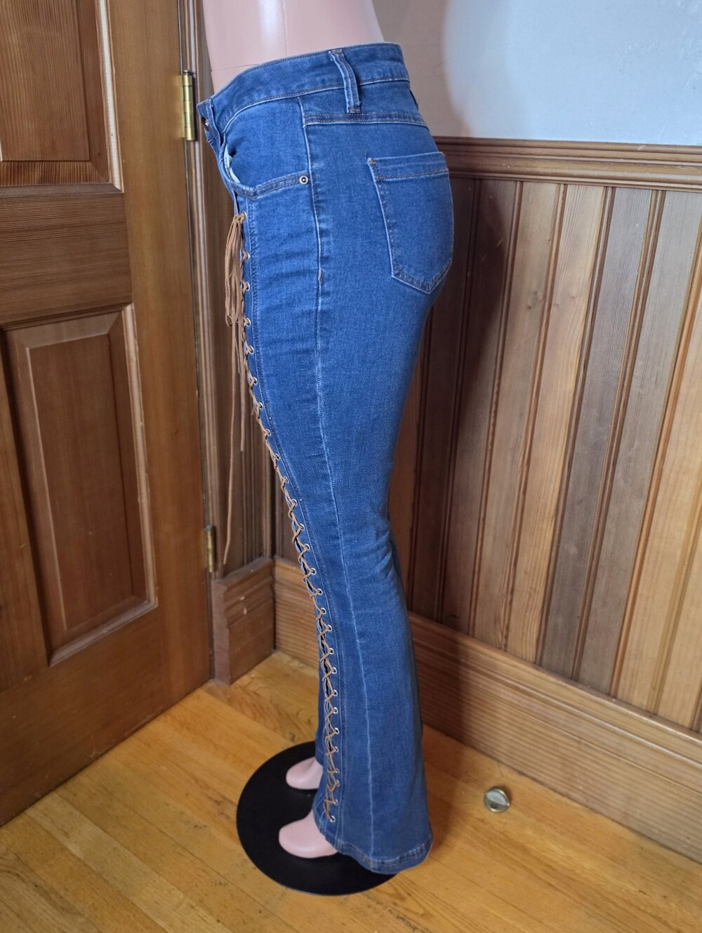 Hot Topic Dark Indigo Brown Lace Up Flare Jeans 30" - Picture 4 of 5